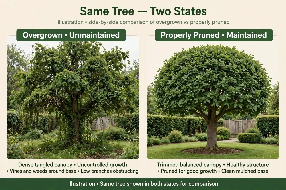Tree comparison showing different pruning conditions