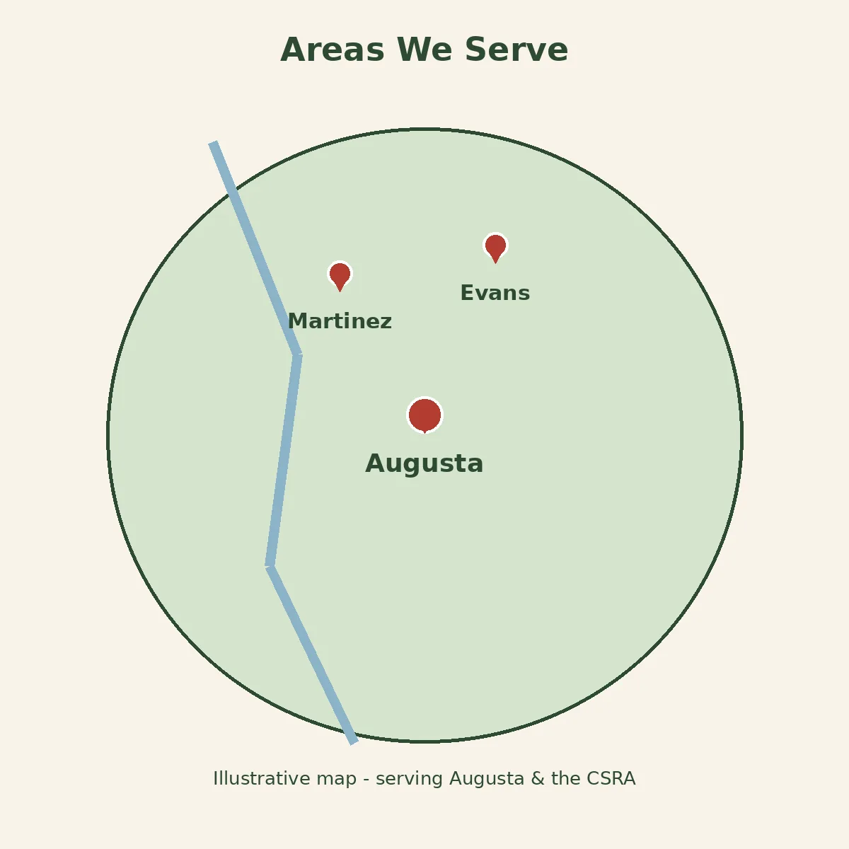 Tree service area map for Augusta and the CSRA